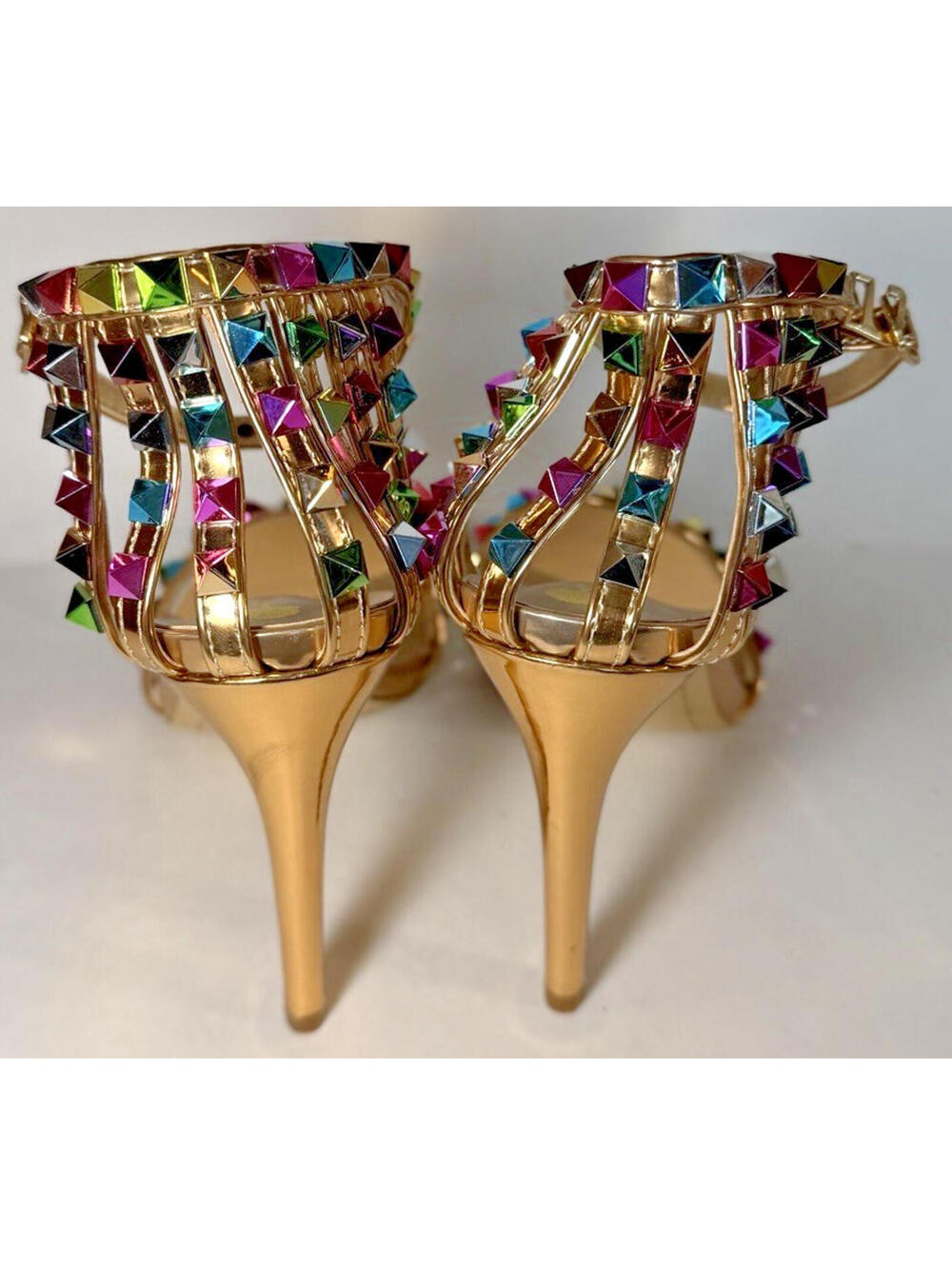 BIGTREE Rivets Studded Sandals Ankle Strap High Heels - Picture 2 of 9